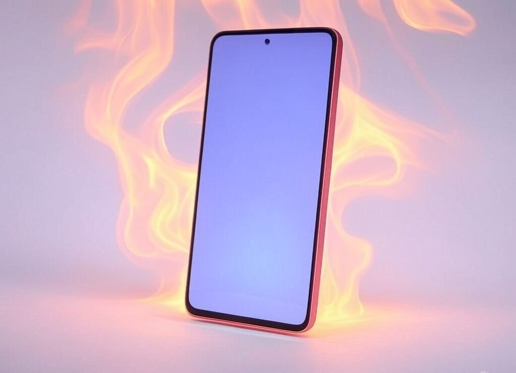 realistic image of the Redmi Note 14S 2025 front view, surrounded by flames to grab attention, set against a light-colored background.